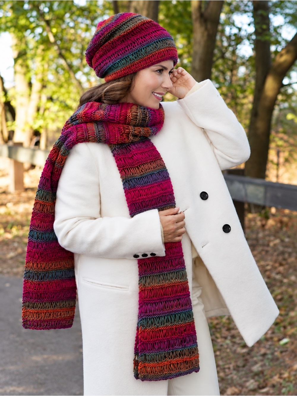 Hand Knit Drop Stitch Scarf Hat set
